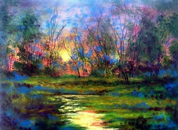  Stream Pintura al %C3%B3leo - Summer Sunset Stream de Vadal jardín decoración paisaje pared arte naturaleza paisaje